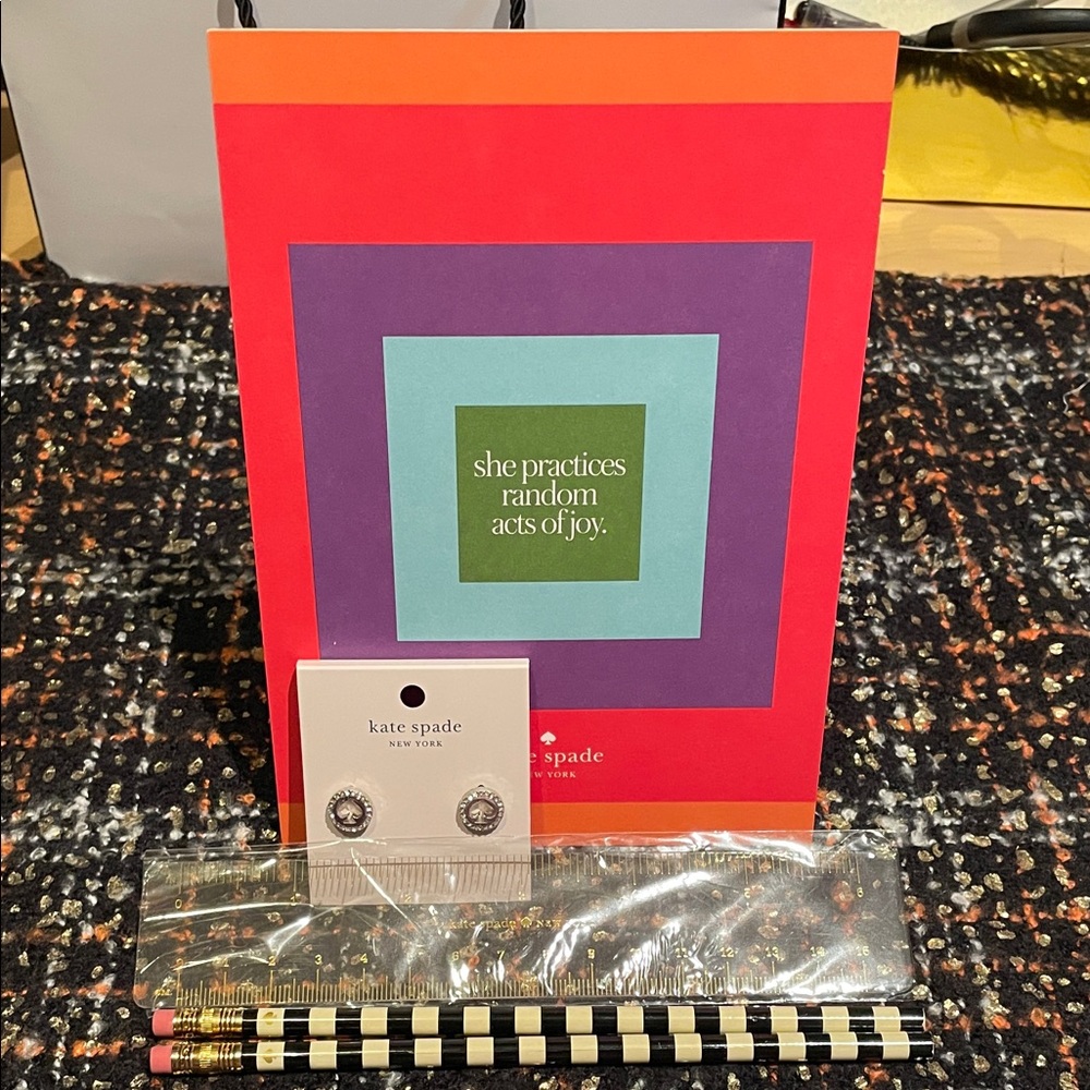 Kate Spade Red and Purple Stationery Set with Earrings